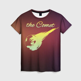 Женская футболка 3D с принтом Летящая комета в Петрозаводске, 100% полиэфир ( синтетическое хлопкоподобное полотно) | прямой крой, круглый вырез горловины, длина до линии бедер | комета | космос | красиво | надписи | планета
