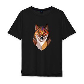 Мужская футболка хлопок Oversize с принтом Wolf в Петрозаводске, 100% хлопок | свободный крой, круглый ворот, “спинка” длиннее передней части | 3d | 3д | autumn | forest | nature | wolf | абстракция | волк | геометрия | лес | осень | природа | хищник