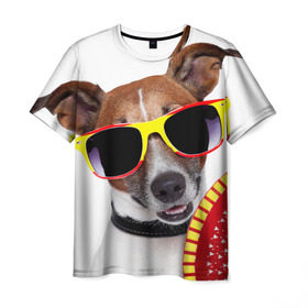 Мужская футболка 3D с принтом Джек Рассел с веером в Петрозаводске, 100% полиэфир | прямой крой, круглый вырез горловины, длина до линии бедер | джек рассел | песик | песики | собака | собаки | терьер