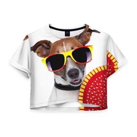 Женская футболка 3D укороченная с принтом Джек Рассел с веером в Петрозаводске, 100% полиэстер | круглая горловина, длина футболки до линии талии, рукава с отворотами | джек рассел | песик | песики | собака | собаки | терьер