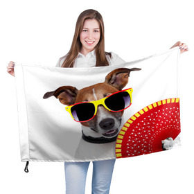Флаг 3D с принтом Джек Рассел с веером в Петрозаводске, 100% полиэстер | плотность ткани — 95 г/м2, размер — 67 х 109 см. Принт наносится с одной стороны | джек рассел | песик | песики | собака | собаки | терьер