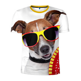 Мужская футболка 3D спортивная с принтом Джек Рассел с веером в Петрозаводске, 100% полиэстер с улучшенными характеристиками | приталенный силуэт, круглая горловина, широкие плечи, сужается к линии бедра | джек рассел | песик | песики | собака | собаки | терьер