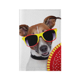 Обложка для паспорта матовая кожа с принтом Джек Рассел с веером в Петрозаводске, натуральная матовая кожа | размер 19,3 х 13,7 см; прозрачные пластиковые крепления | джек рассел | песик | песики | собака | собаки | терьер