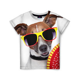Детская футболка 3D с принтом Джек Рассел с веером в Петрозаводске, 100% гипоаллергенный полиэфир | прямой крой, круглый вырез горловины, длина до линии бедер, чуть спущенное плечо, ткань немного тянется | джек рассел | песик | песики | собака | собаки | терьер