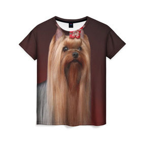 Женская футболка 3D с принтом Йоркширский терьер в Петрозаводске, 100% полиэфир ( синтетическое хлопкоподобное полотно) | прямой крой, круглый вырез горловины, длина до линии бедер | йоркширский | песик | песики | собака | собаки | терьер