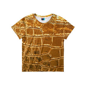 Детская футболка 3D с принтом Золотой Крокодил в Петрозаводске, 100% гипоаллергенный полиэфир | прямой крой, круглый вырез горловины, длина до линии бедер, чуть спущенное плечо, ткань немного тянется | gold | texture | глянец | золото | кожа | крокодил | текстура