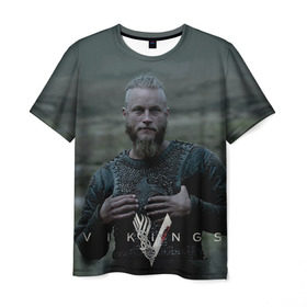 Мужская футболка 3D с принтом Рагнар Лодброк в Петрозаводске, 100% полиэфир | прямой крой, круглый вырез горловины, длина до линии бедер | викинги