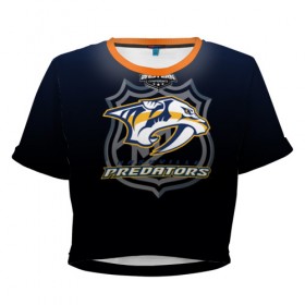 Женская футболка 3D укороченная с принтом Nashville Predators 3D team в Петрозаводске, 100% полиэстер | круглая горловина, длина футболки до линии талии, рукава с отворотами | Тематика изображения на принте: 