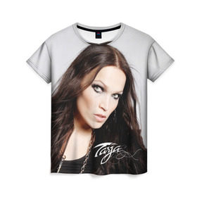 Женская футболка 3D с принтом Tarja Turunen Nightwish в Петрозаводске, 100% полиэфир ( синтетическое хлопкоподобное полотно) | прямой крой, круглый вырез горловины, длина до линии бедер | Тематика изображения на принте: nightwish | металл | музыка | рок | тарья турунен