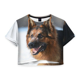 Женская футболка 3D укороченная с принтом Длинношерстная овчарка в Петрозаводске, 100% полиэстер | круглая горловина, длина футболки до линии талии, рукава с отворотами | овчарка | овчарки | песик | песики | собака | собаки
