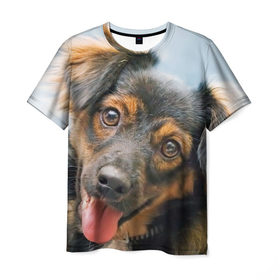 Мужская футболка 3D с принтом Длинношерстная такса в Петрозаводске, 100% полиэфир | прямой крой, круглый вырез горловины, длина до линии бедер | дворняжка | песик | собака | собаки | собачка | собачки | такса | таксы