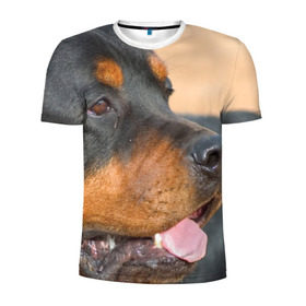 Мужская футболка 3D спортивная с принтом Ротвейлер в Петрозаводске, 100% полиэстер с улучшенными характеристиками | приталенный силуэт, круглая горловина, широкие плечи, сужается к линии бедра | большая | пес | песик | псина | ротвейлер | ротвейлеры | собака | собаки