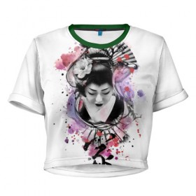 Женская футболка 3D укороченная с принтом Символ Японий в Петрозаводске, 100% полиэстер | круглая горловина, длина футболки до линии талии, рукава с отворотами | веер | пейзаж | сакура | традиций | япония