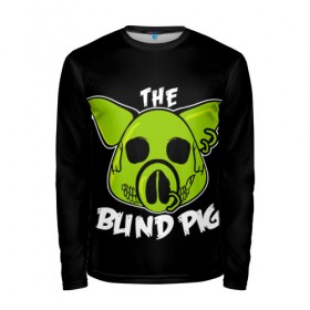 Мужской лонгслив 3D с принтом Blind Pig в Петрозаводске, 100% полиэстер | длинные рукава, круглый вырез горловины, полуприлегающий силуэт | Тематика изображения на принте: ад | зеленый | свинья | череп