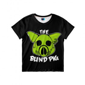 Детская футболка 3D с принтом Blind Pig в Петрозаводске, 100% гипоаллергенный полиэфир | прямой крой, круглый вырез горловины, длина до линии бедер, чуть спущенное плечо, ткань немного тянется | Тематика изображения на принте: ад | зеленый | свинья | череп