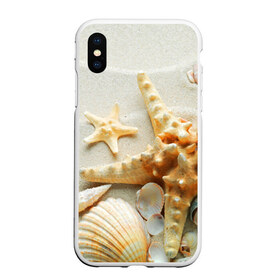 Чехол для iPhone XS Max матовый с принтом Морской пляж 5 в Петрозаводске, Силикон | Область печати: задняя сторона чехла, без боковых панелей | море | морская звезда | песок | пляж | ракушки | туризм | турист