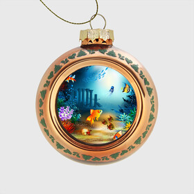 Стеклянный ёлочный шар с принтом Золотая рыбка в Петрозаводске, Стекло | Диаметр: 80 мм | вода | водоросли | море | подводный мир | природа | рыба | рыбка | туризм