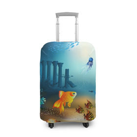 Чехол для чемодана 3D с принтом Золотая рыбка в Петрозаводске, 86% полиэфир, 14% спандекс | двустороннее нанесение принта, прорези для ручек и колес | вода | водоросли | море | подводный мир | природа | рыба | рыбка | туризм