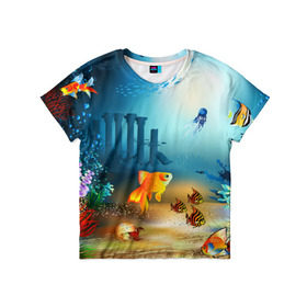 Детская футболка 3D с принтом Золотая рыбка в Петрозаводске, 100% гипоаллергенный полиэфир | прямой крой, круглый вырез горловины, длина до линии бедер, чуть спущенное плечо, ткань немного тянется | вода | водоросли | море | подводный мир | природа | рыба | рыбка | туризм