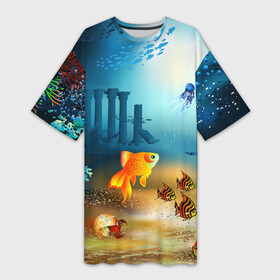Платье-футболка 3D с принтом Золотая рыбка в Петрозаводске,  |  | вода | водоросли | море | подводный мир | природа | рыба | рыбка | туризм