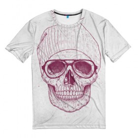 Мужская футболка 3D с принтом Cool Skull в Петрозаводске, 100% полиэфир | прямой крой, круглый вырез горловины, длина до линии бедер | красивый | крутой | очки | рисунок | узор | череп