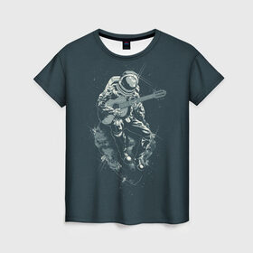 Женская футболка 3D с принтом Астронавт в Петрозаводске, 100% полиэфир ( синтетическое хлопкоподобное полотно) | прямой крой, круглый вырез горловины, длина до линии бедер | music | гитара | звезды | космонавт | космос | музыка