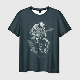 Мужская футболка 3D с принтом Астронавт в Петрозаводске, 100% полиэфир | прямой крой, круглый вырез горловины, длина до линии бедер | Тематика изображения на принте: music | гитара | звезды | космонавт | космос | музыка