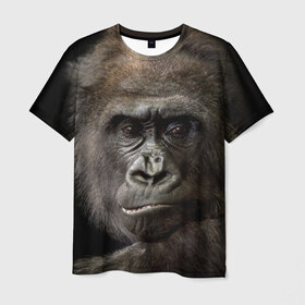 Мужская футболка 3D с принтом Взгляд в Петрозаводске, 100% полиэфир | прямой крой, круглый вырез горловины, длина до линии бедер | Тематика изображения на принте: взгляд | голова | животные | обезьяна | природа