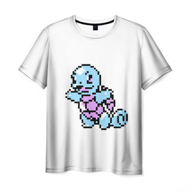 Мужская футболка 3D с принтом Squirtle (pokemon) в Петрозаводске, 100% полиэфир | прямой крой, круглый вырез горловины, длина до линии бедер | squirtle | пиксели | покемоны | рokemon | сквиртл