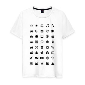 Мужская футболка хлопок с принтом Iconspeak в Петрозаводске, 100% хлопок | прямой крой, круглый вырез горловины, длина до линии бедер, слегка спущенное плечо. | знаки | символы | турист
