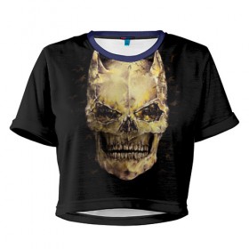 Женская футболка 3D укороченная с принтом Череп в Петрозаводске, 100% полиэстер | круглая горловина, длина футболки до линии талии, рукава с отворотами | дьявол | киногерой | монстр | череп