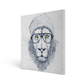 Холст квадратный с принтом Cool Lion в Петрозаводске, 100% ПВХ |  | красивый | крутой | лев | львица | очки | рисунок | узор
