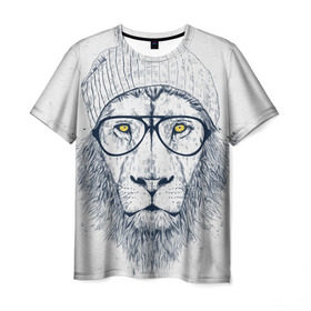 Мужская футболка 3D с принтом Cool Lion в Петрозаводске, 100% полиэфир | прямой крой, круглый вырез горловины, длина до линии бедер | красивый | крутой | лев | львица | очки | рисунок | узор
