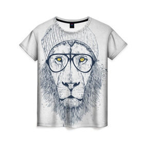 Женская футболка 3D с принтом Cool Lion в Петрозаводске, 100% полиэфир ( синтетическое хлопкоподобное полотно) | прямой крой, круглый вырез горловины, длина до линии бедер | красивый | крутой | лев | львица | очки | рисунок | узор