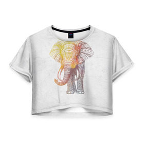 Женская футболка 3D укороченная с принтом Solar Elephant в Петрозаводске, 100% полиэстер | круглая горловина, длина футболки до линии талии, рукава с отворотами | красивый | крутой | рисунок | слон | узор