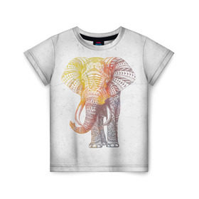 Детская футболка 3D с принтом Solar Elephant в Петрозаводске, 100% гипоаллергенный полиэфир | прямой крой, круглый вырез горловины, длина до линии бедер, чуть спущенное плечо, ткань немного тянется | Тематика изображения на принте: красивый | крутой | рисунок | слон | узор