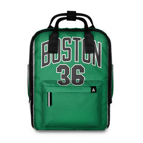 Женский рюкзак 3D с принтом Boston Celtics 36 в Петрозаводске, 100% полиэстер | лямки с регулируемой длиной, сверху ручки, чтобы рюкзак нести как сумку. Основное отделение закрывается на молнию, как и внешний карман. Внутри два дополнительных кармана, один из которых закрывается на молнию. По бокам два дополнительных кармашка, куда поместится маленькая бутылочка
 | Тематика изображения на принте: 36 | boston celtics | shaquille oneal | бостон | бостон селтикс | нба | селтикс | шакил онил