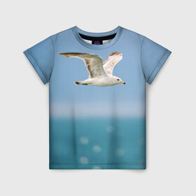 Детская футболка 3D с принтом Чайка в Петрозаводске, 100% гипоаллергенный полиэфир | прямой крой, круглый вырез горловины, длина до линии бедер, чуть спущенное плечо, ткань немного тянется | вода | море | пернатые | природа | простор | птица | свобода | солнце | чайка