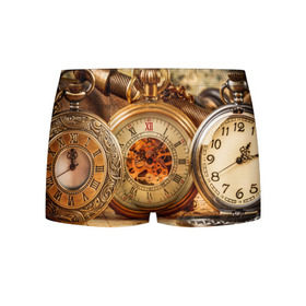 Мужские трусы 3D с принтом Часы в Петрозаводске, 50% хлопок, 50% полиэстер | классическая посадка, на поясе мягкая тканевая резинка | золото | карманные часы | старина | часы