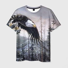Мужская футболка 3D с принтом Орел в Петрозаводске, 100% полиэфир | прямой крой, круглый вырез горловины, длина до линии бедер | дерево | животные | лес | небо | орел | природа | птица