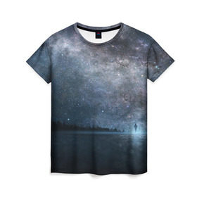 Женская футболка 3D с принтом Звездное небо в Петрозаводске, 100% полиэфир ( синтетическое хлопкоподобное полотно) | прямой крой, круглый вырез горловины, длина до линии бедер | вселенная | галактика | звезды | небо | ночь