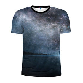 Мужская футболка 3D спортивная с принтом Звездное небо в Петрозаводске, 100% полиэстер с улучшенными характеристиками | приталенный силуэт, круглая горловина, широкие плечи, сужается к линии бедра | Тематика изображения на принте: вселенная | галактика | звезды | небо | ночь