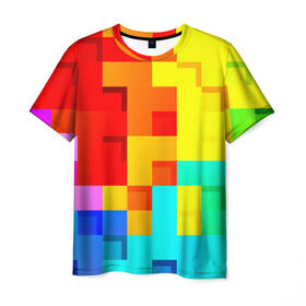 Мужская футболка 3D с принтом Pixel-Fon в Петрозаводске, 100% полиэфир | прямой крой, круглый вырез горловины, длина до линии бедер | кубики | пиксель | разноцветный | текстура | яркий