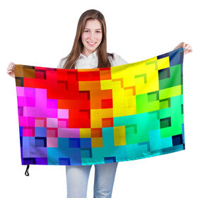 Флаг 3D с принтом Pixel-Fon в Петрозаводске, 100% полиэстер | плотность ткани — 95 г/м2, размер — 67 х 109 см. Принт наносится с одной стороны | Тематика изображения на принте: кубики | пиксель | разноцветный | текстура | яркий
