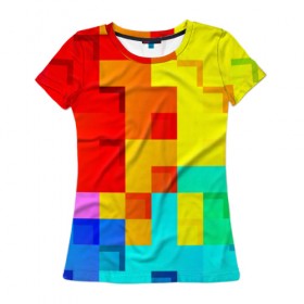 Женская футболка 3D с принтом Pixel-Fon в Петрозаводске, 100% полиэфир ( синтетическое хлопкоподобное полотно) | прямой крой, круглый вырез горловины, длина до линии бедер | Тематика изображения на принте: кубики | пиксель | разноцветный | текстура | яркий