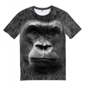 Мужская футболка 3D с принтом Взгляд в Петрозаводске, 100% полиэфир | прямой крой, круглый вырез горловины, длина до линии бедер | взгляд | голова | животные | о.м.с.к. | обезьяна | природа