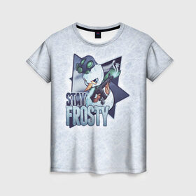 Женская футболка 3D с принтом Stay Frosty в Петрозаводске, 100% полиэфир ( синтетическое хлопкоподобное полотно) | прямой крой, круглый вырез горловины, длина до линии бедер | community stickers | counter strike | cs | cs go | будь начеку | снеговик