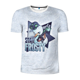 Мужская футболка 3D спортивная с принтом Stay Frosty в Петрозаводске, 100% полиэстер с улучшенными характеристиками | приталенный силуэт, круглая горловина, широкие плечи, сужается к линии бедра | community stickers | counter strike | cs | cs go | будь начеку | снеговик