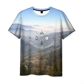 Мужская футболка 3D с принтом горы в Петрозаводске, 100% полиэфир | прямой крой, круглый вырез горловины, длина до линии бедер | горы | лес | море | охота | приключения | природа | рыбалка | свобода | скалы | туман | туризм | экстрим
