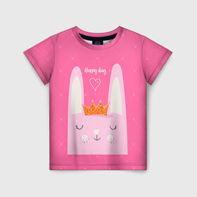 Детская футболка 3D с принтом Милый зайчик в Петрозаводске, 100% гипоаллергенный полиэфир | прямой крой, круглый вырез горловины, длина до линии бедер, чуть спущенное плечо, ткань немного тянется | девушкам | зайчик | заяц | милый | розовый